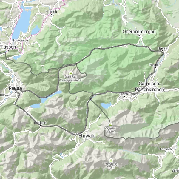 Miniatua del mapa de inspiración ciclista "Ruta de los Castillos y Montañas" en Tirol, Austria. Generado por Tarmacs.app planificador de rutas ciclistas