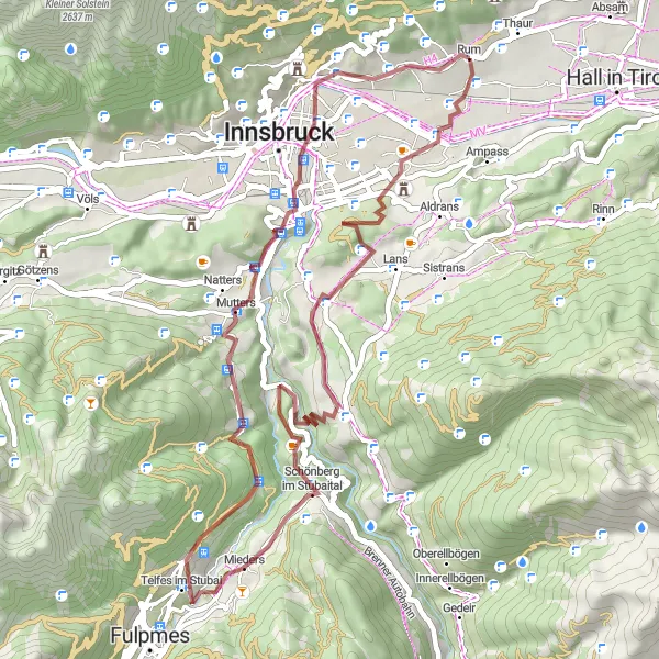 Miniaturní mapa "Gravelovej výlet do okolí Rumu" inspirace pro cyklisty v oblasti Tirol, Austria. Vytvořeno pomocí plánovače tras Tarmacs.app