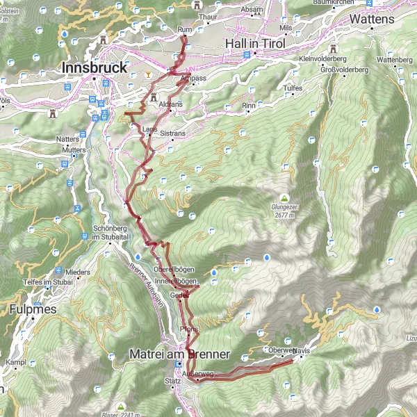 Kartminiatyr av "Gravelcykling från Rum till Navis" cykelinspiration i Tirol, Austria. Genererad av Tarmacs.app cykelruttplanerare