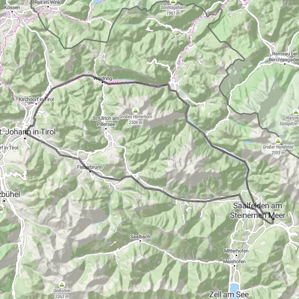 Miniatuurkaart van de fietsinspiratie "Scenic Road Cycling Route naar Saalfelden am Steinernen Meer" in Tirol, Austria. Gemaakt door de Tarmacs.app fietsrouteplanner