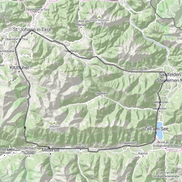 Mapa miniatúra "Cestnonesaťzo kolesové nádhery v Tirolske nápojovej zóne" cyklistická inšpirácia v Tirol, Austria. Vygenerované cyklistickým plánovačom trás Tarmacs.app