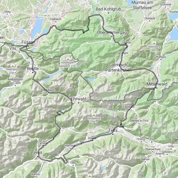 Zemljevid v pomanjšavi "Dolina Inn - Dolina Leutasch" kolesarske inspiracije v Tirol, Austria. Generirano z načrtovalcem kolesarskih poti Tarmacs.app