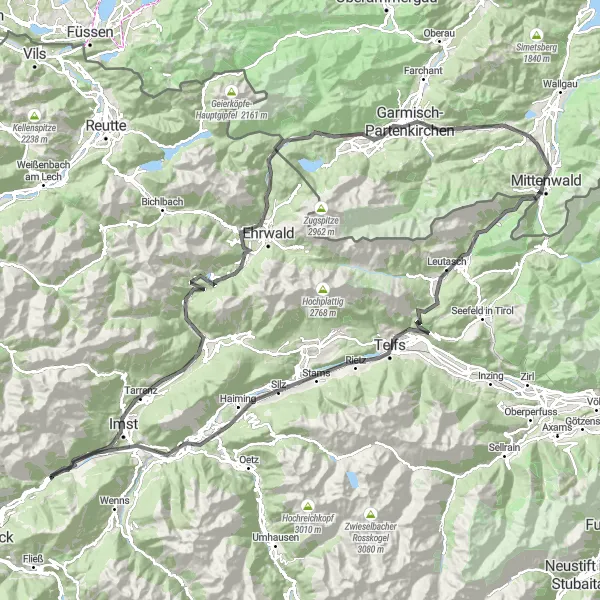 Map miniature of "Imst - Garmisch-Partenkirchen" cycling inspiration in Tirol, Austria. Generated by Tarmacs.app cycling route planner