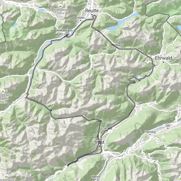 Miniatuurkaart van de fietsinspiratie "Adembenemende Fernpass-route" in Tirol, Austria. Gemaakt door de Tarmacs.app fietsrouteplanner