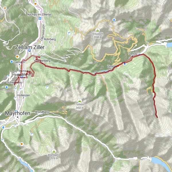 Miniatura della mappa di ispirazione al ciclismo "Giro in bicicletta Ramsau - Gmünd" nella regione di Tirol, Austria. Generata da Tarmacs.app, pianificatore di rotte ciclistiche