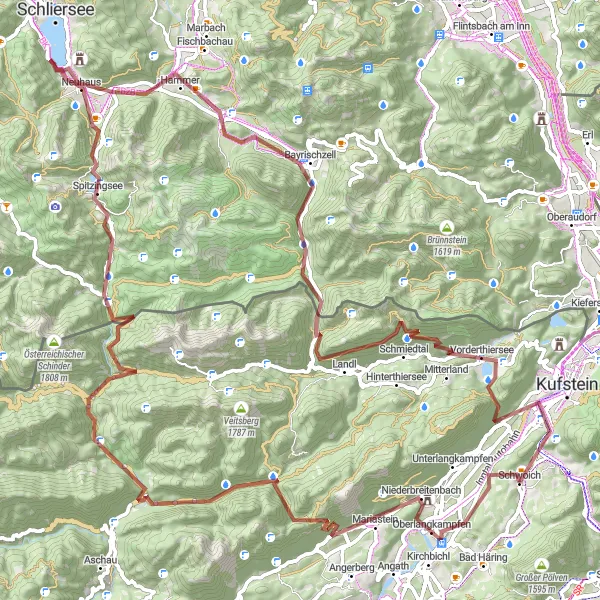 Karten-Miniaturansicht der Radinspiration "Gravelabenteuer rund um Schwoich" in Tirol, Austria. Erstellt vom Tarmacs.app-Routenplaner für Radtouren