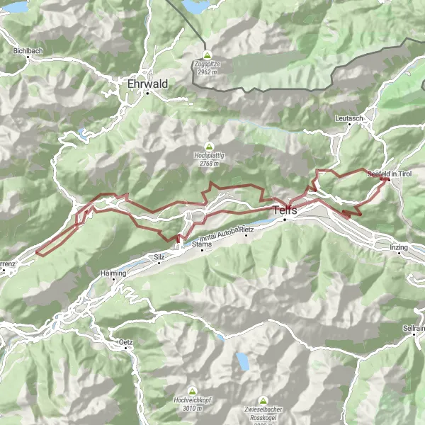 Mapa miniatúra "Prírodná nádielka" cyklistická inšpirácia v Tirol, Austria. Vygenerované cyklistickým plánovačom trás Tarmacs.app