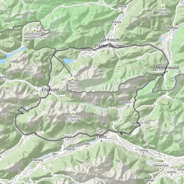 Karten-Miniaturansicht der Radinspiration "Alpenüberquerung" in Tirol, Austria. Erstellt vom Tarmacs.app-Routenplaner für Radtouren