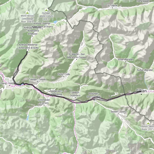 Miniatura della mappa di ispirazione al ciclismo "Giro in bicicletta da Sillian con panorami mozzafiato" nella regione di Tirol, Austria. Generata da Tarmacs.app, pianificatore di rotte ciclistiche