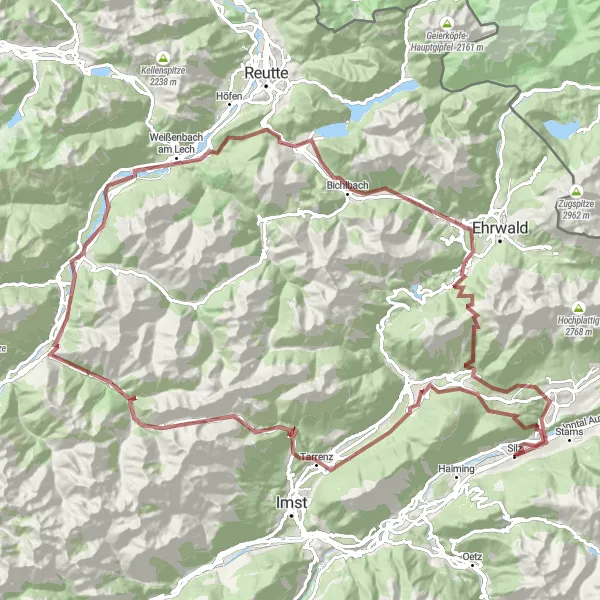 Miniaturekort af cykelinspirationen "Grusvejscykelruten til Elmen og Lermoos" i Tirol, Austria. Genereret af Tarmacs.app cykelruteplanlægger