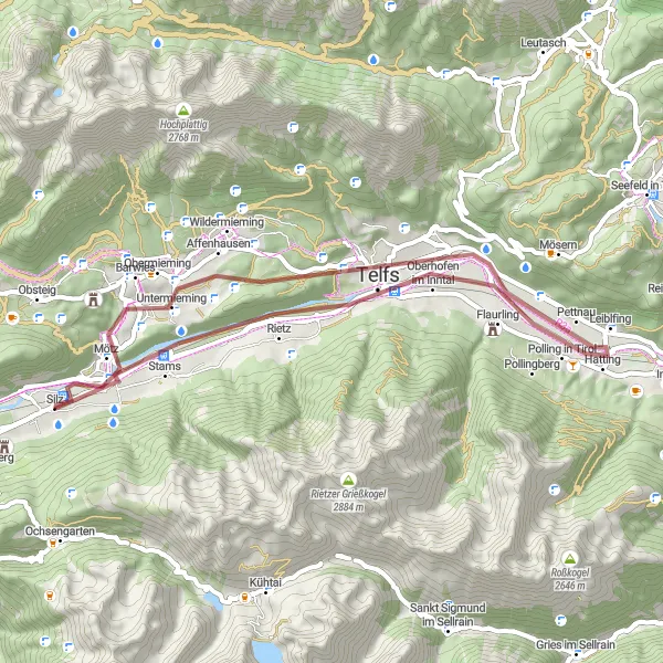 Miniaturekort af cykelinspirationen "Spændende Gravel Route til Oberhofen im Inntal" i Tirol, Austria. Genereret af Tarmacs.app cykelruteplanlægger