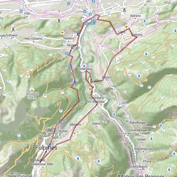 Mapa miniatúra "Gravelová vyjazdová trasa cez Fulpmes" cyklistická inšpirácia v Tirol, Austria. Vygenerované cyklistickým plánovačom trás Tarmacs.app