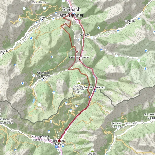 Miniatua del mapa de inspiración ciclista "Recorrido en Gravel Vinaders - Brenner Pass" en Tirol, Austria. Generado por Tarmacs.app planificador de rutas ciclistas
