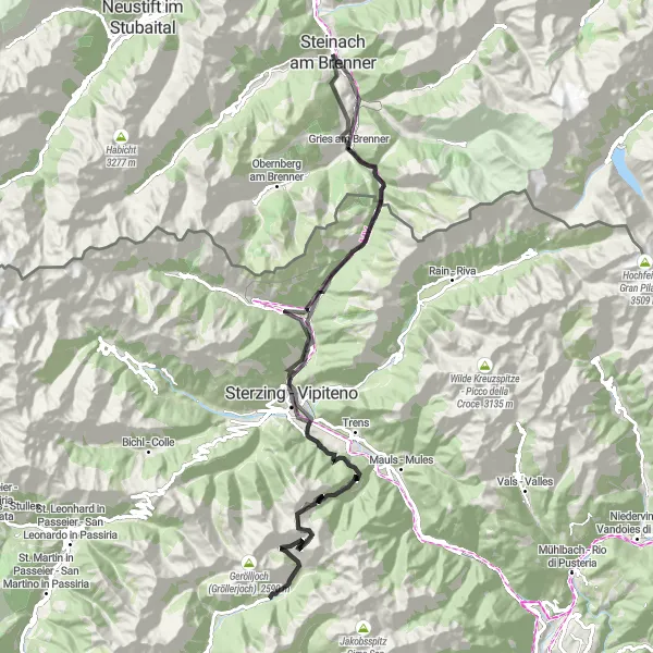 Mapa miniatúra "Road Tour Gries am Brenner - BBT Infocenter Tunnelwelten" cyklistická inšpirácia v Tirol, Austria. Vygenerované cyklistickým plánovačom trás Tarmacs.app