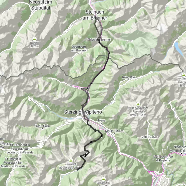 Miniaturekort af cykelinspirationen "Gries am Brenner - Brennersee Loop" i Tirol, Austria. Genereret af Tarmacs.app cykelruteplanlægger