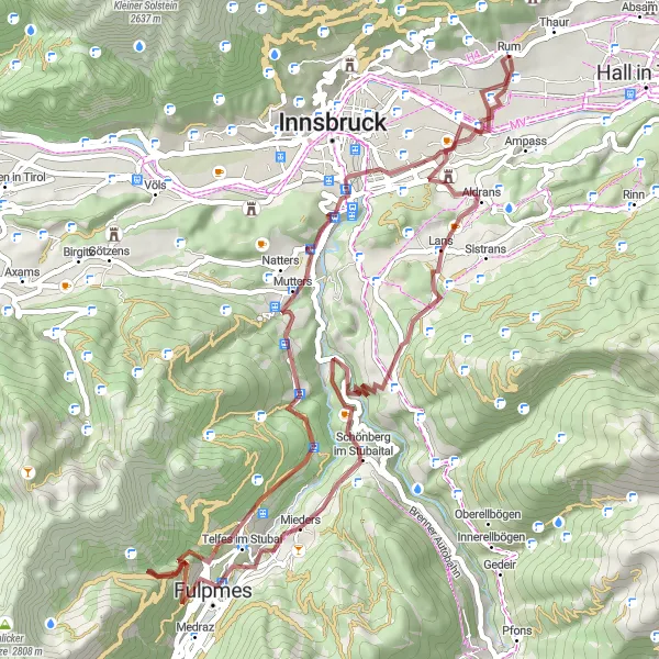 Zemljevid v pomanjšavi "Thaur - Stubaitalblick - Rum Loop" kolesarske inspiracije v Tirol, Austria. Generirano z načrtovalcem kolesarskih poti Tarmacs.app