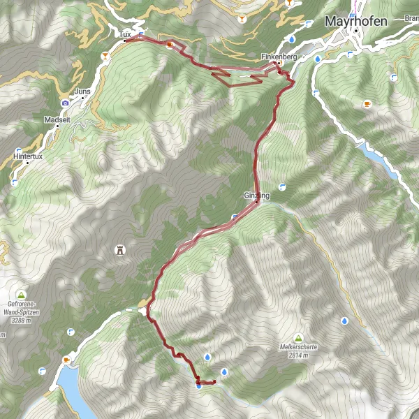 Karten-Miniaturansicht der Radinspiration "Graveltour durch Ginzling und Schönbichl" in Tirol, Austria. Erstellt vom Tarmacs.app-Routenplaner für Radtouren