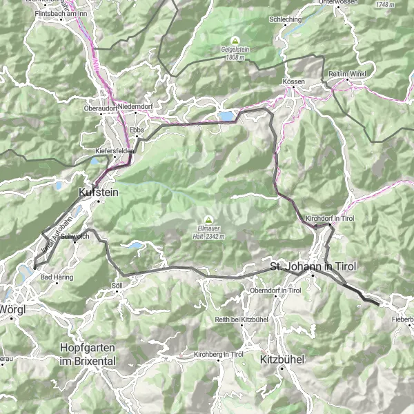 Miniature de la carte de l'inspiration cycliste "Circuit Scenic du Sud de la Bavière" dans la Tirol, Austria. Générée par le planificateur d'itinéraire cycliste Tarmacs.app