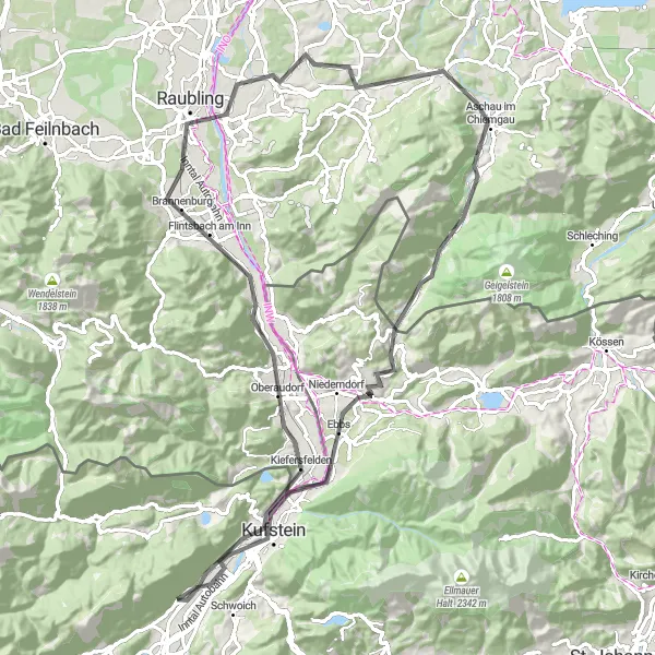 Mapa miniatúra "Cyklotúra Thierbergskej okružnej cesty" cyklistická inšpirácia v Tirol, Austria. Vygenerované cyklistickým plánovačom trás Tarmacs.app