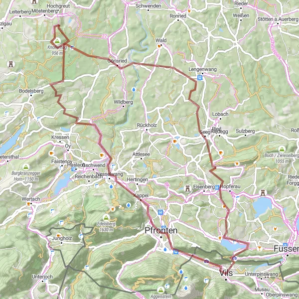 Miniatua del mapa de inspiración ciclista "Ruta de Grava Falkenstein - Vils 3" en Tirol, Austria. Generado por Tarmacs.app planificador de rutas ciclistas