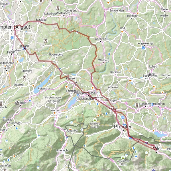 Miniatua del mapa de inspiración ciclista "Ruta de ciclismo de grava Salober-Vils" en Tirol, Austria. Generado por Tarmacs.app planificador de rutas ciclistas
