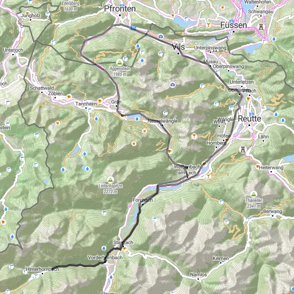 Mapa miniatúra "Cestný okruh okolo Vilsu" cyklistická inšpirácia v Tirol, Austria. Vygenerované cyklistickým plánovačom trás Tarmacs.app