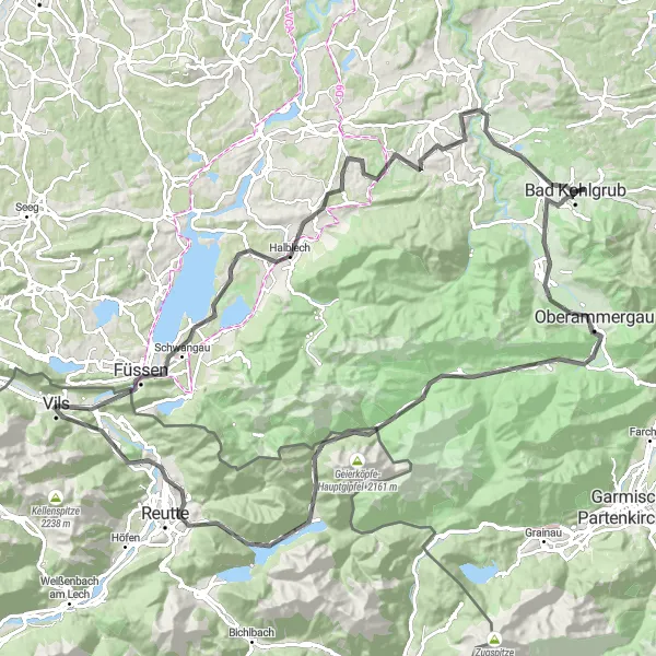 Mapa miniatúra "Výlet na kole do údolí Alpy" cyklistická inšpirácia v Tirol, Austria. Vygenerované cyklistickým plánovačom trás Tarmacs.app