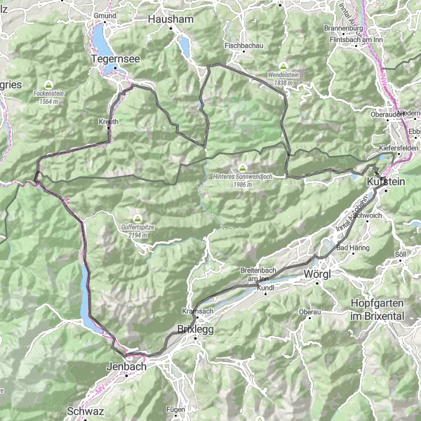 Karttaminiaatyyri "Ziller - Thierberg Ring" pyöräilyinspiraatiosta alueella Tirol, Austria. Luotu Tarmacs.app pyöräilyreittisuunnittelijalla