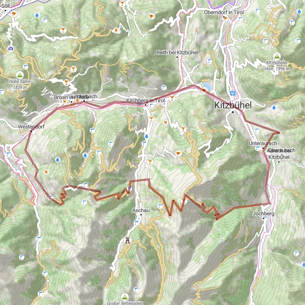 Karten-Miniaturansicht der Radinspiration "Gravel-Abenteuer um Kirchberg in Tirol" in Tirol, Austria. Erstellt vom Tarmacs.app-Routenplaner für Radtouren