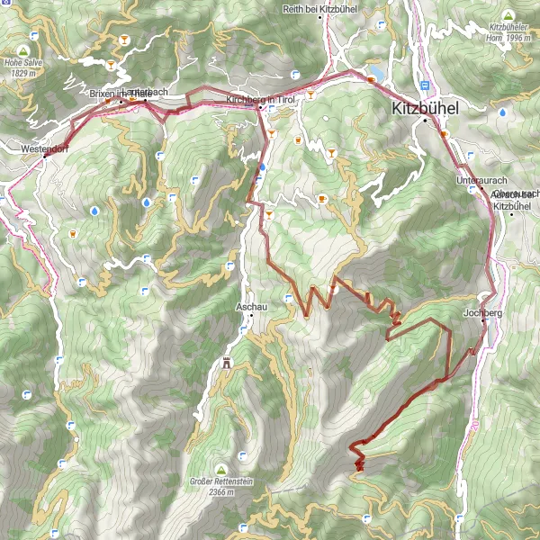 Miniaturní mapa "Gravel Route around Westendorf" inspirace pro cyklisty v oblasti Tirol, Austria. Vytvořeno pomocí plánovače tras Tarmacs.app