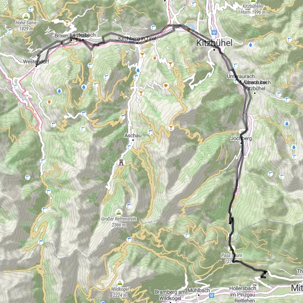 Map miniature of "Tyrolean Adventure: Kirchberg to Brixen" cycling inspiration in Tirol, Austria. Generated by Tarmacs.app cycling route planner