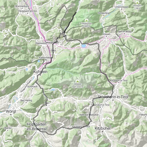 Miniatuurkaart van de fietsinspiratie "Itter - Bichling" in Tirol, Austria. Gemaakt door de Tarmacs.app fietsrouteplanner