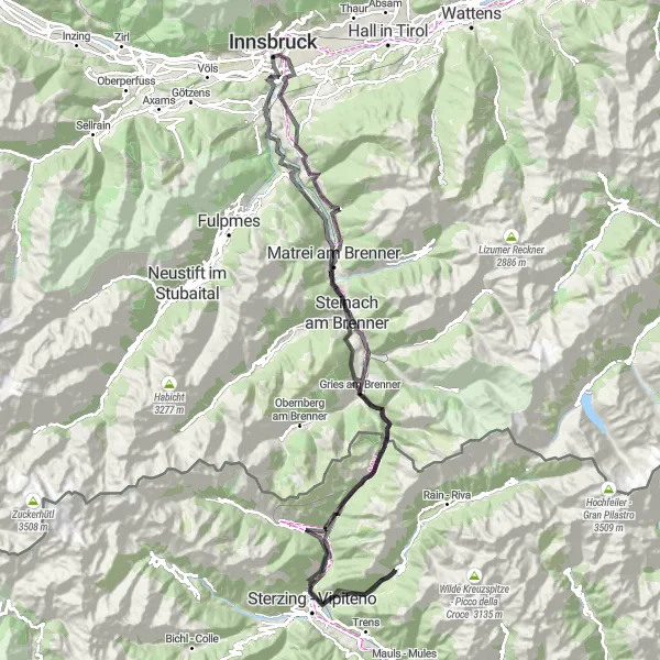 Map miniature of "Wilten to Brenner Pass Loop" cycling inspiration in Tirol, Austria. Generated by Tarmacs.app cycling route planner