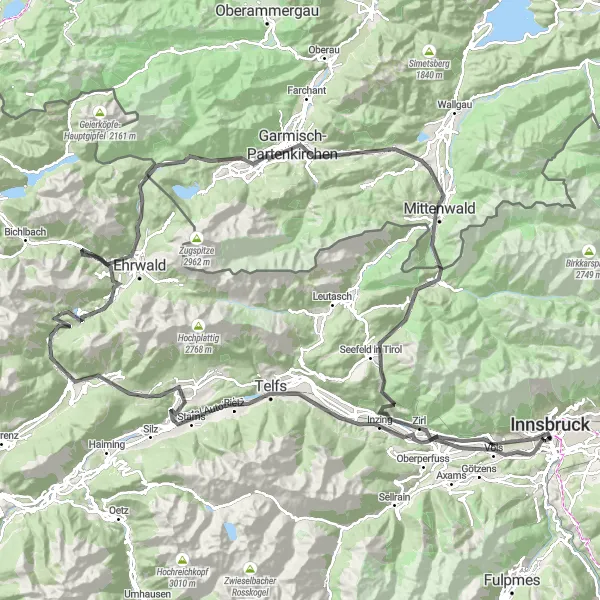 Kartminiatyr av "Tyrolsks Bergstur" cykelinspiration i Tirol, Austria. Genererad av Tarmacs.app cykelruttplanerare