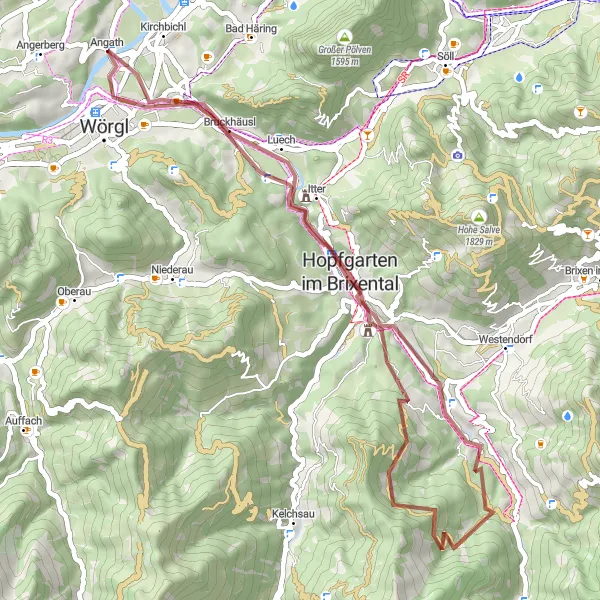 Miniaturní mapa "Gravelová cyklotrasa kolem Wörglu" inspirace pro cyklisty v oblasti Tirol, Austria. Vytvořeno pomocí plánovače tras Tarmacs.app