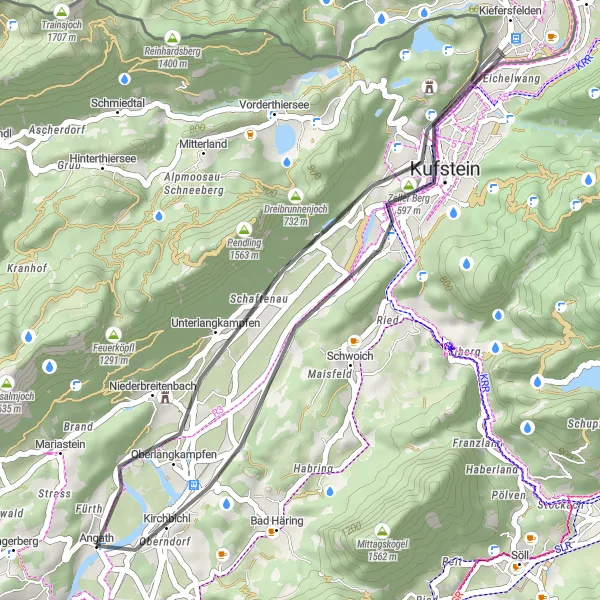 Miniatuurkaart van de fietsinspiratie "Fietsen door Angath en Kufstein" in Tirol, Austria. Gemaakt door de Tarmacs.app fietsrouteplanner