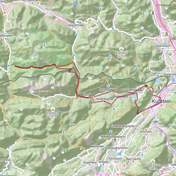 Map miniature of "Kufstein Mountains Gravel Ride" cycling inspiration in Tirol, Austria. Generated by Tarmacs.app cycling route planner