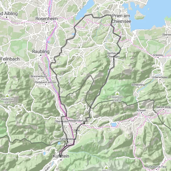 Kartminiatyr av "Till Schachenberg - Ebbs" cykelinspiration i Tirol, Austria. Genererad av Tarmacs.app cykelruttplanerare