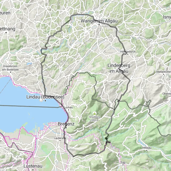 Miniatuurkaart van de fietsinspiratie "Alberschwende naar Bregenz en Lindau (Bodensee)" in Vorarlberg, Austria. Gemaakt door de Tarmacs.app fietsrouteplanner