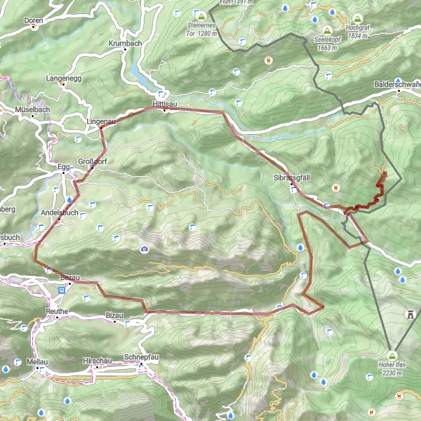 Kartminiatyr av "Unik Natur i Vorarlberg Grusvei Eventyr" sykkelinspirasjon i Vorarlberg, Austria. Generert av Tarmacs.app sykkelrutoplanlegger