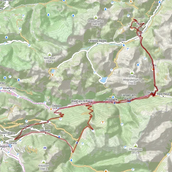 Miniatua del mapa de inspiración ciclista "Ruta de ciclismo de grava Silbertal - Schruns" en Vorarlberg, Austria. Generado por Tarmacs.app planificador de rutas ciclistas