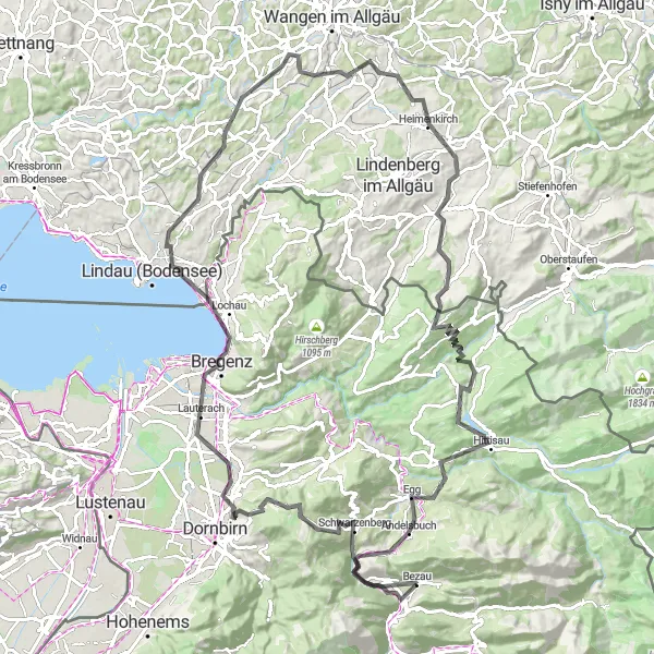 Kartminiatyr av "Losenpaß och Weißensberg Landsvägscykling" cykelinspiration i Vorarlberg, Austria. Genererad av Tarmacs.app cykelruttplanerare