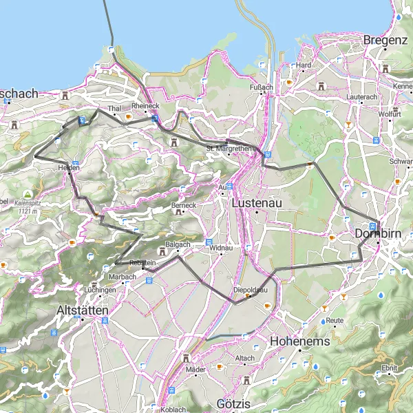 Miniature de la carte de l'inspiration cycliste "Circuit Route panoramique de Dornbirn à Rohrbach" dans la Vorarlberg, Austria. Générée par le planificateur d'itinéraire cycliste Tarmacs.app