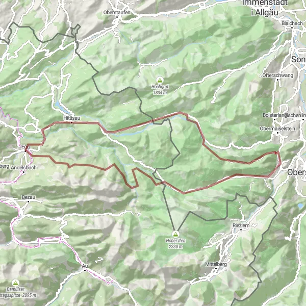 Miniatuurkaart van de fietsinspiratie "Uitdagende gravelrit door het landschap" in Vorarlberg, Austria. Gemaakt door de Tarmacs.app fietsrouteplanner