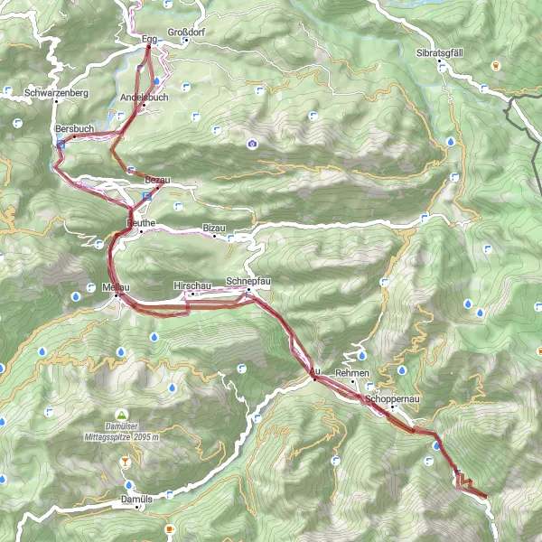 Kartminiatyr av "Andelsbuch Eventyr" sykkelinspirasjon i Vorarlberg, Austria. Generert av Tarmacs.app sykkelrutoplanlegger