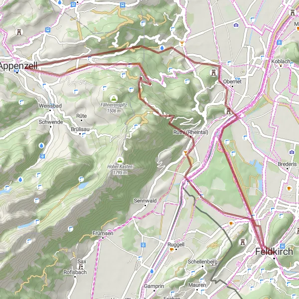 Miniatuurkaart van de fietsinspiratie "Gravelavontuur door Vorarlberg en St. Gallen" in Vorarlberg, Austria. Gemaakt door de Tarmacs.app fietsrouteplanner