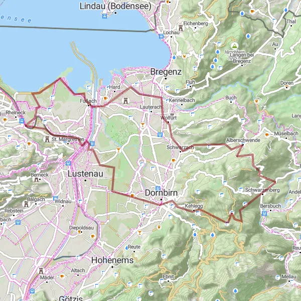 Miniaturní mapa "Gravel přes Zanzenberg" inspirace pro cyklisty v oblasti Vorarlberg, Austria. Vytvořeno pomocí plánovače tras Tarmacs.app