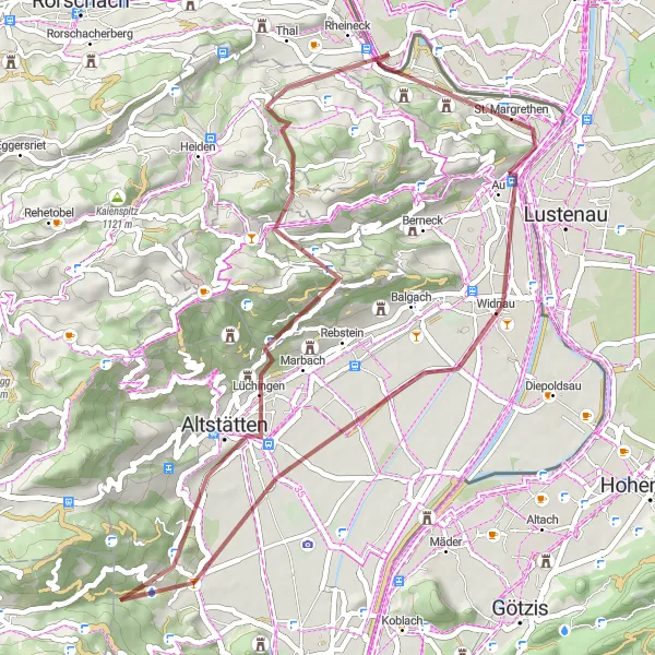 Miniatura mapy "Trasa gravelowa do St. Margrethen" - trasy rowerowej w Vorarlberg, Austria. Wygenerowane przez planer tras rowerowych Tarmacs.app