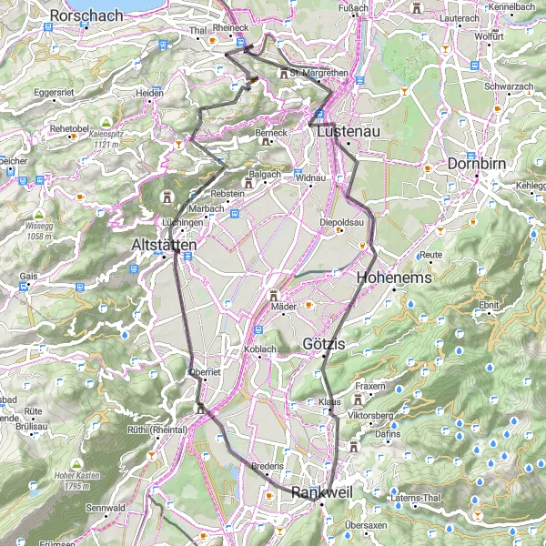 Map miniature of "The Lustenau Loop" cycling inspiration in Vorarlberg, Austria. Generated by Tarmacs.app cycling route planner