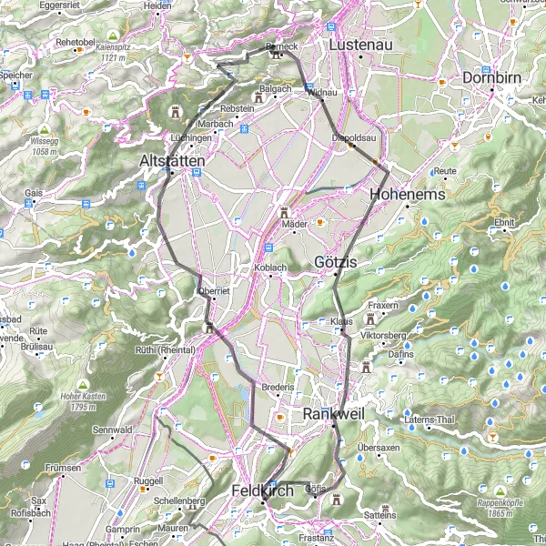 Miniatuurkaart van de fietsinspiratie "Panoramische tocht door Rheintal" in Vorarlberg, Austria. Gemaakt door de Tarmacs.app fietsrouteplanner